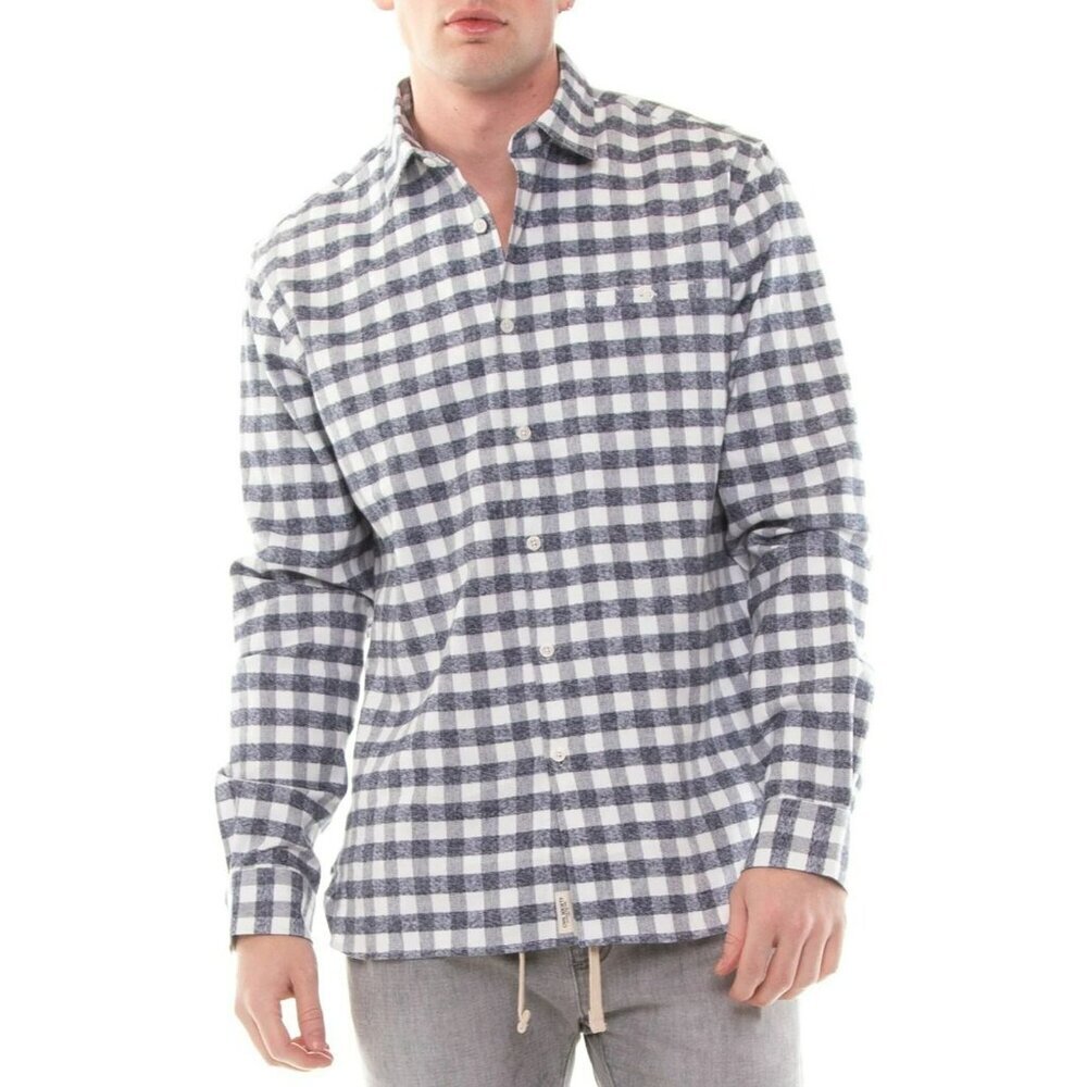 NWT Civil Society Cortez Men's Navy Cotton Check Flannel Shirt Size S (MSRP $79)